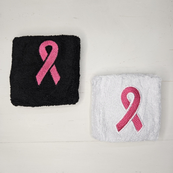 Sport Pink Ribbon Sweat Wristband. Black & White. Lot of 5, New Bands. Cancer - Picture 4 of 4